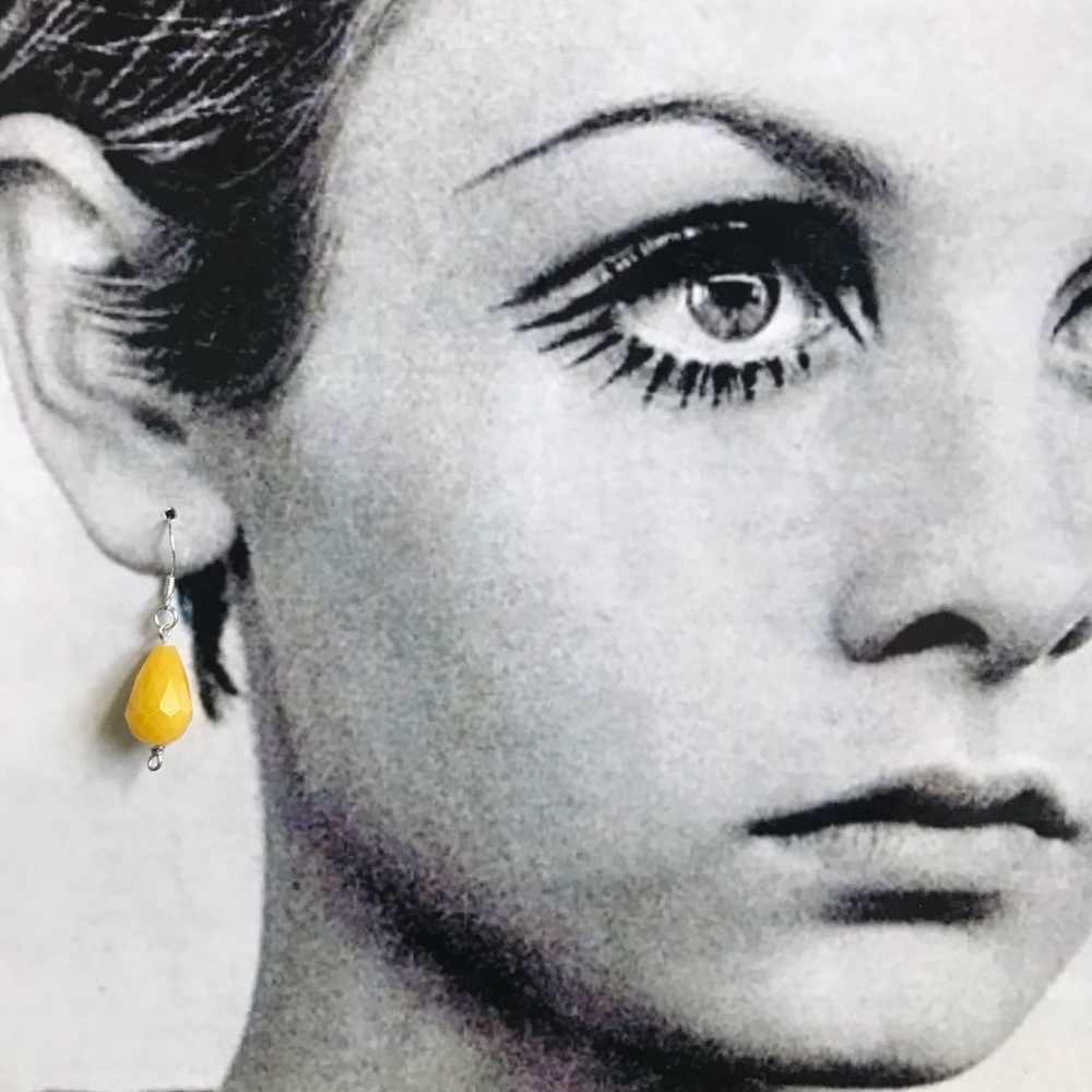 Crystal Teardrop Earrings Sterling Silver Yellow